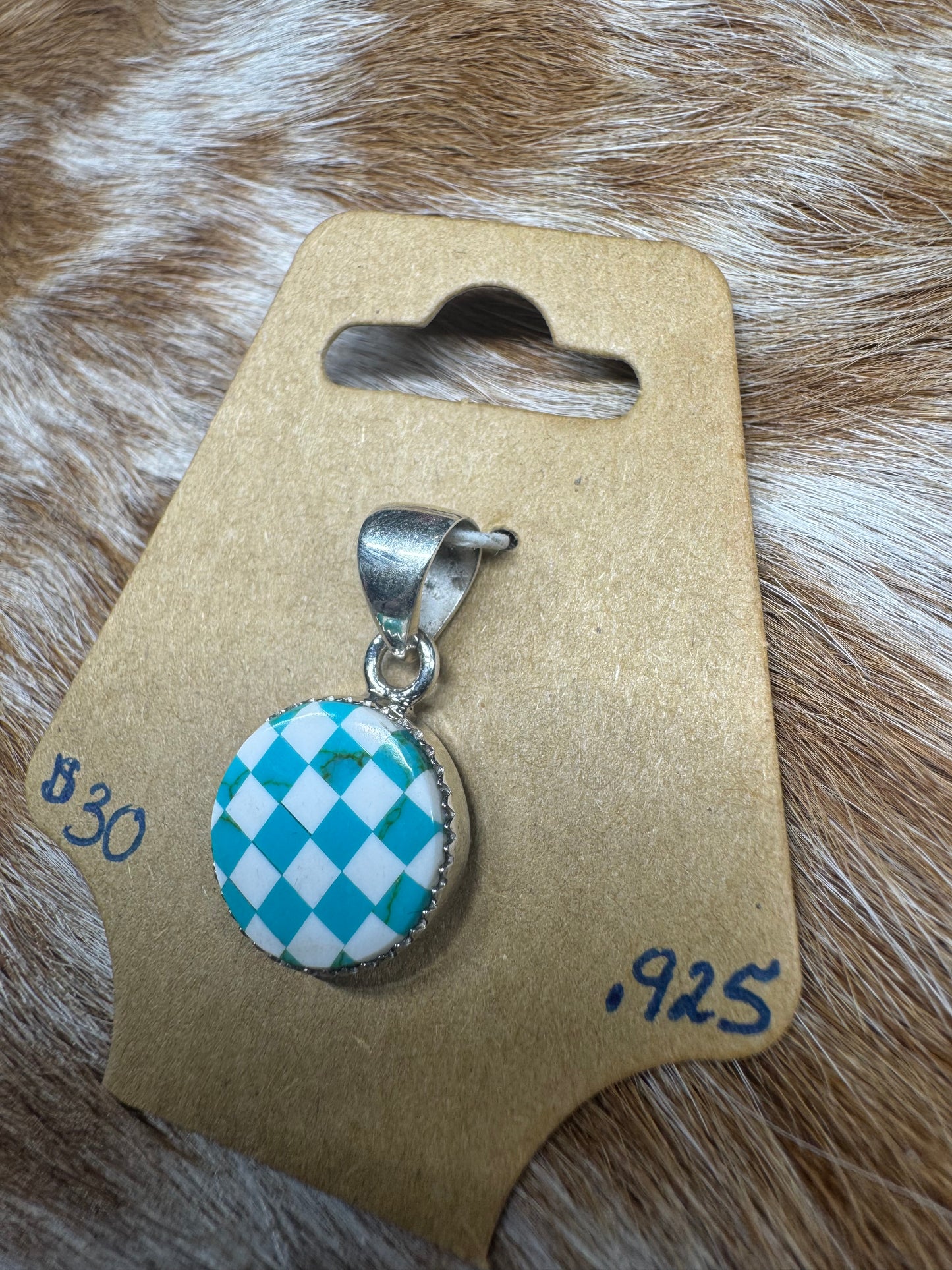 Turquoise Checkered Circle Pendent