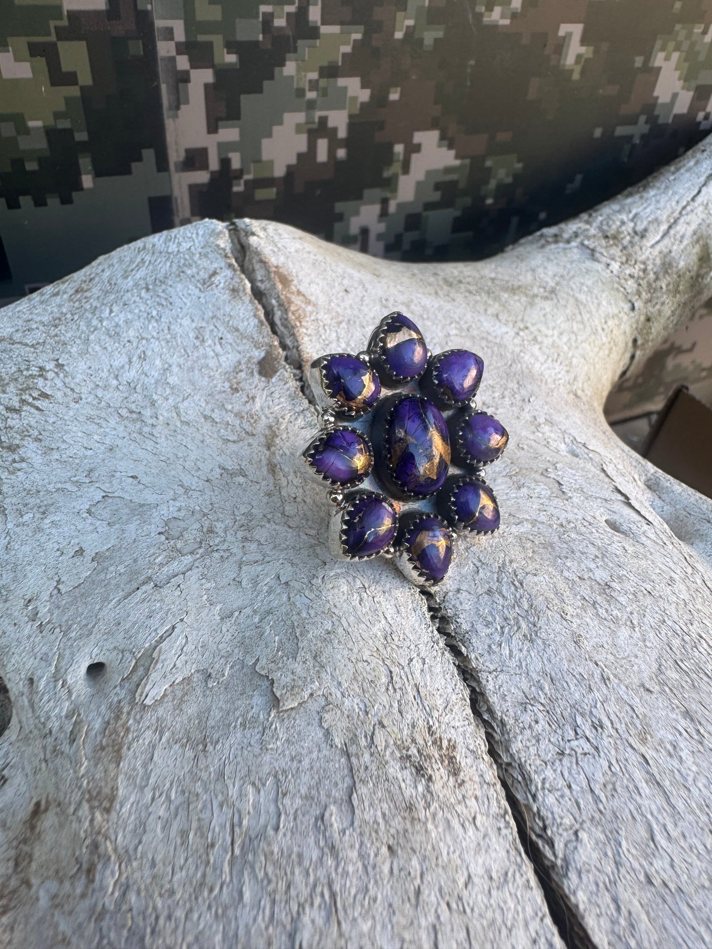 Purple Dahlia Cluster Ring