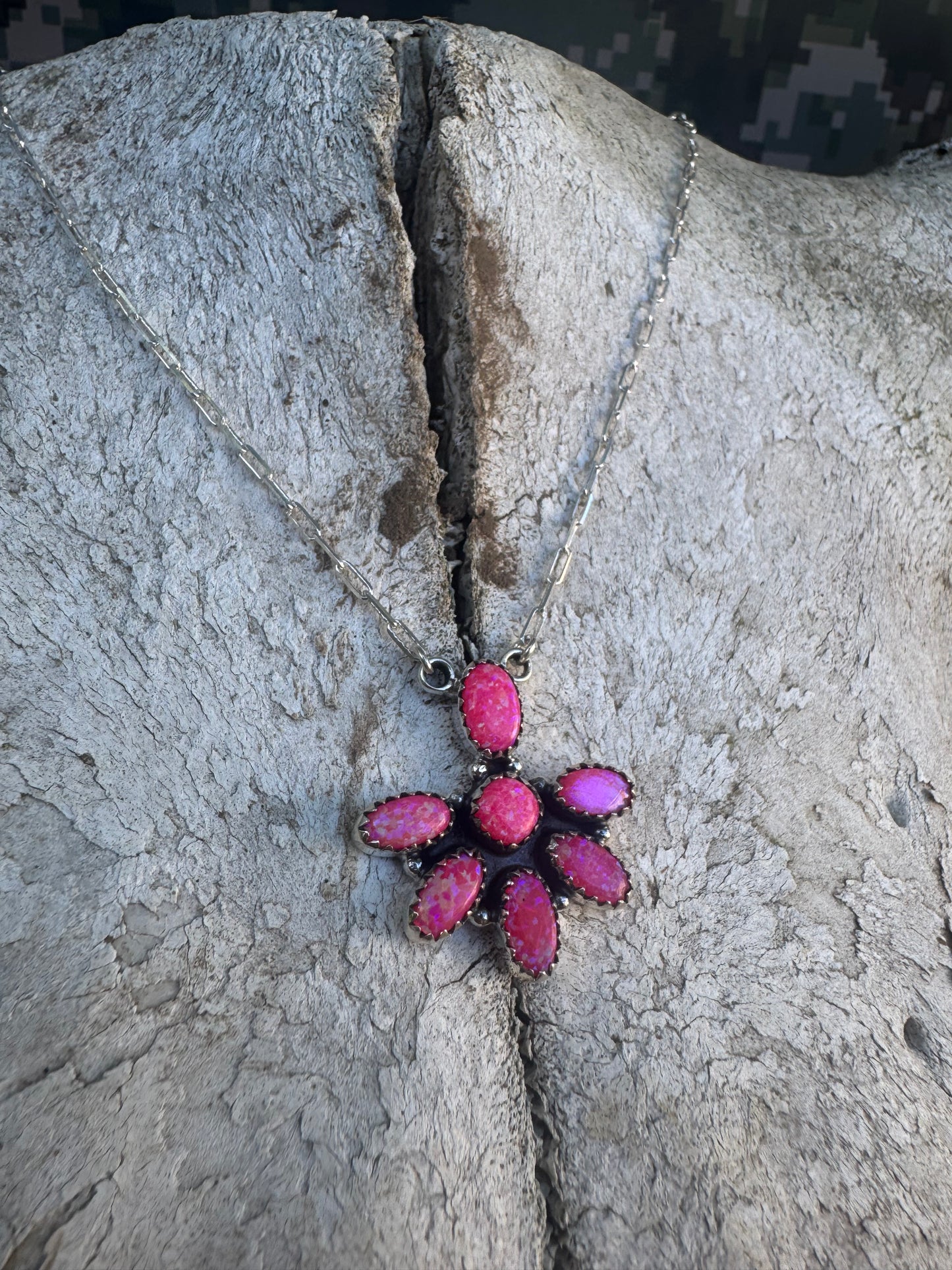 Hot Pink Opal Half Cluster Necklace