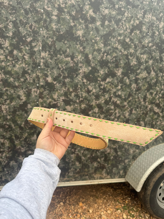 Green Buckstitched Roughout Belt