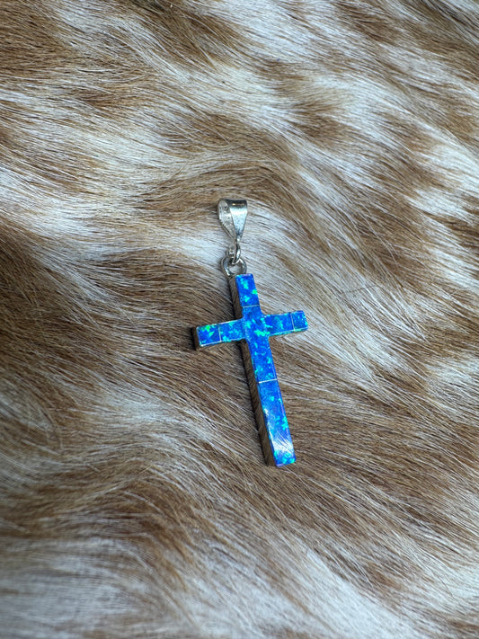 Blue Opal Cross Pendent
