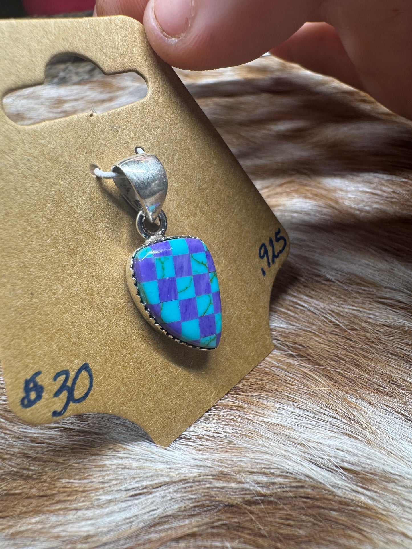 Purple/Turquoise Checkered Pendent