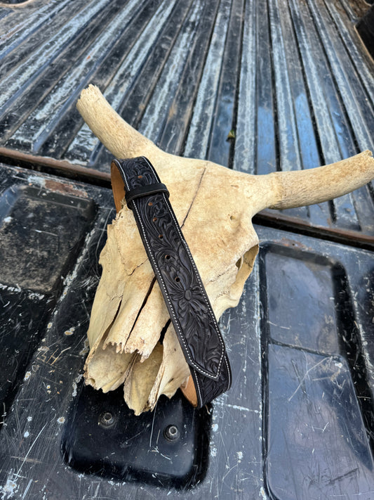 Black Tooled Leather Belt