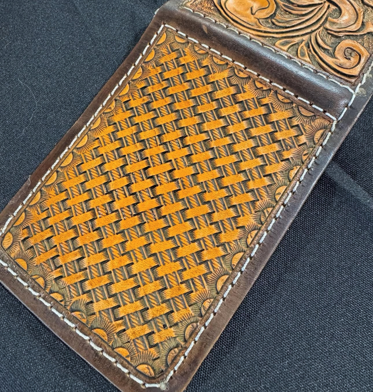 Tooled Leather Money Clip Wallet