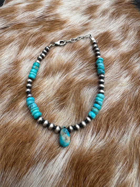 Sterling Pearls & Turquoise Drop Bracelet