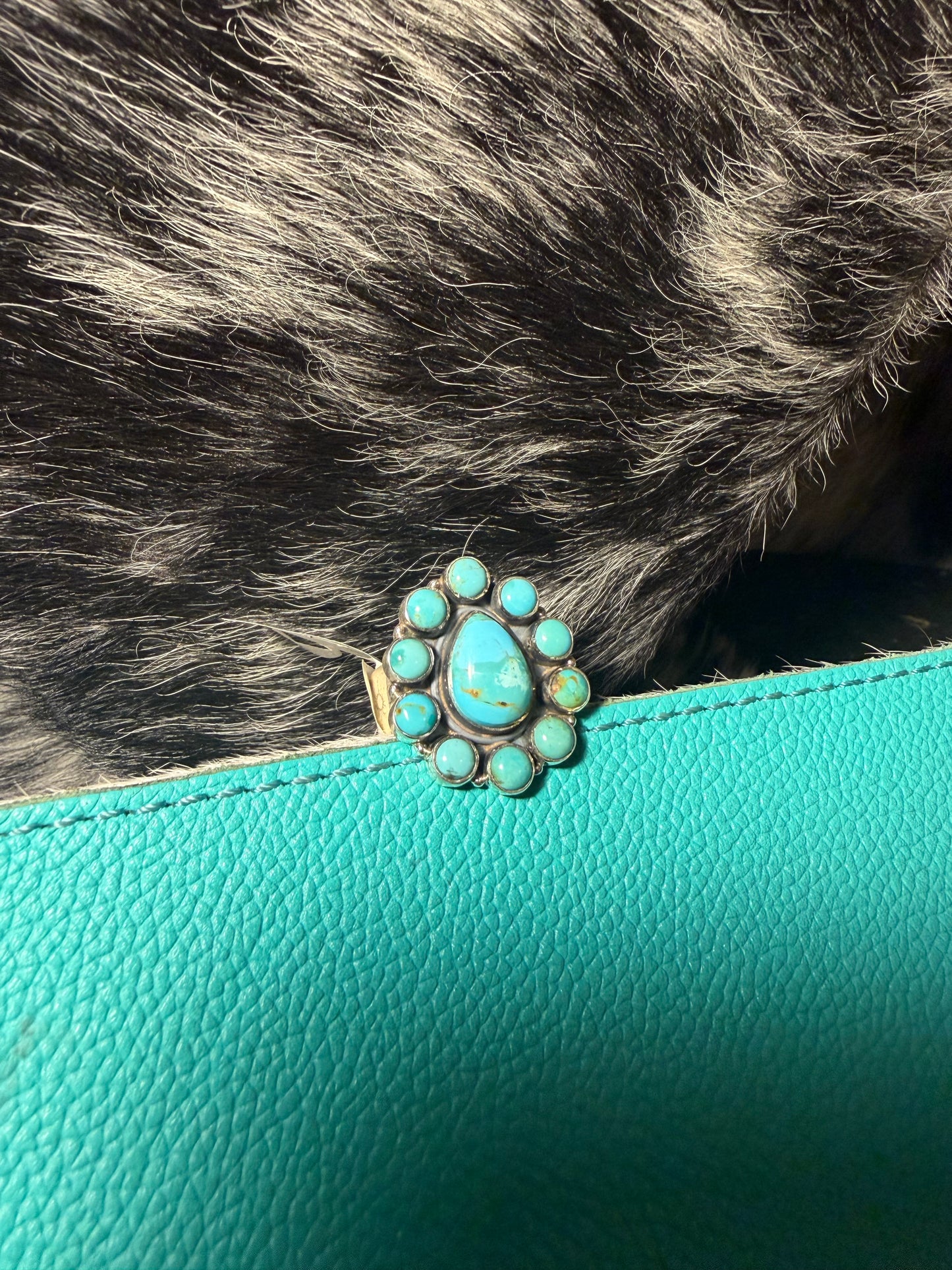 Turquoise Cluster Ring W/ Stamped Band