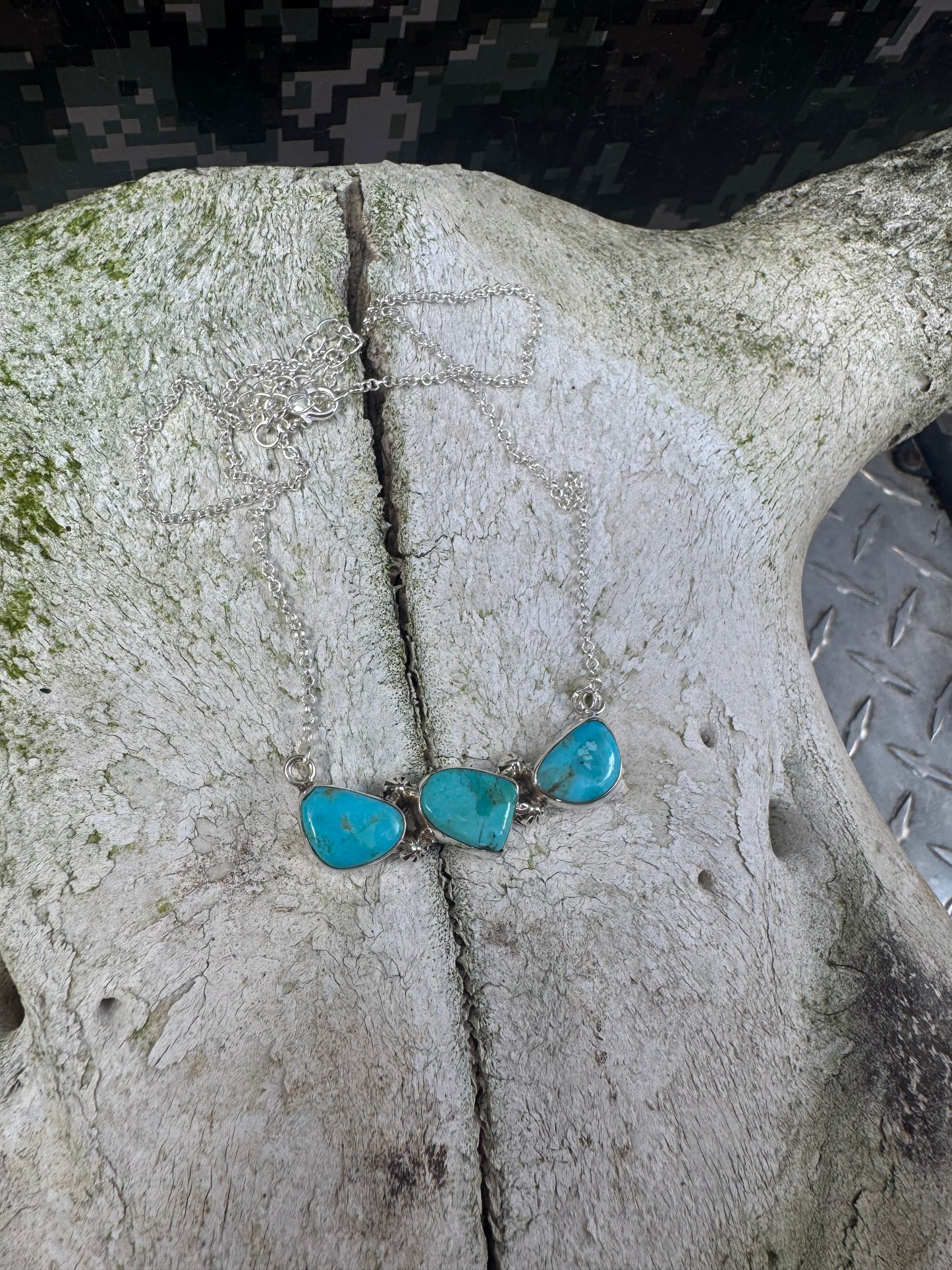 3 Stone Turquoise Bar Necklace
