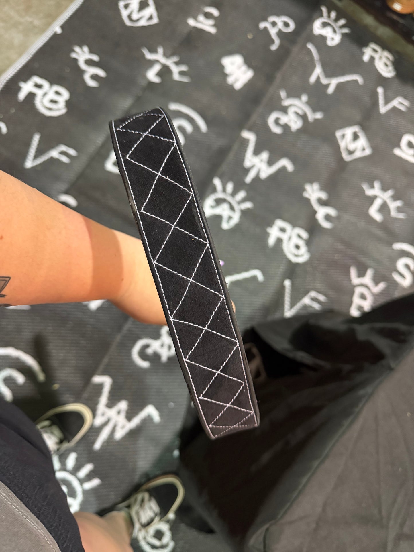 Black Diamond Stitch Suede Belt